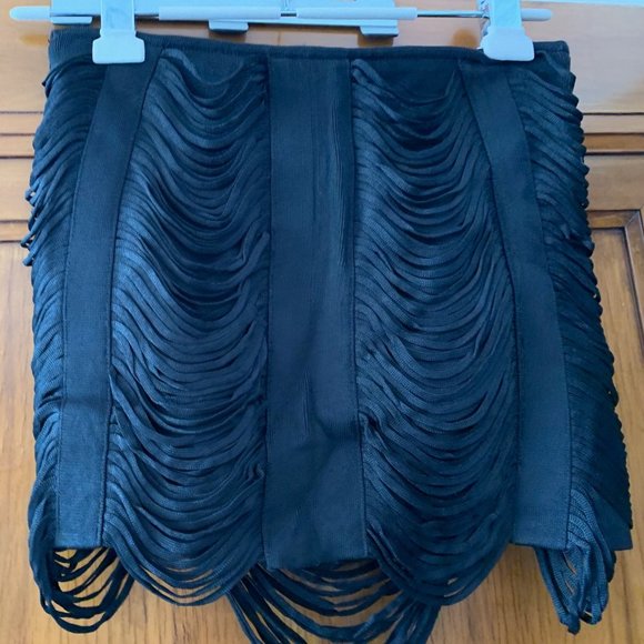 Haute Hippie Fringe style black bandage miniskirt - Picture 2 of 2